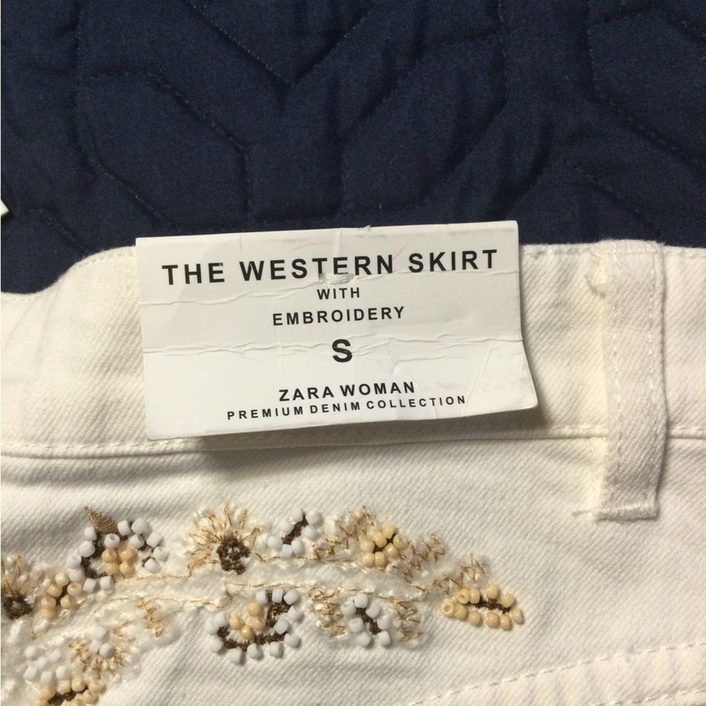 - Zara the western skirt white denim floral bead design fringe hem NEW w… - Picture 6 of 10